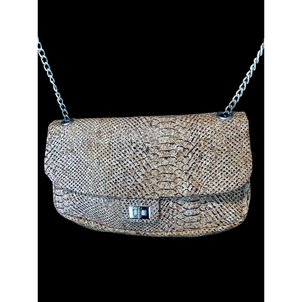 Marlo Pois Speckled Cork Flap Clutch Convertible Chain Bag Portuguese EUC